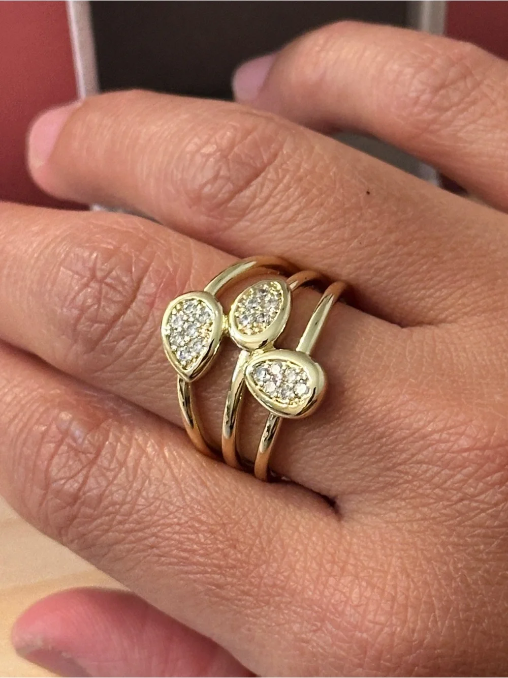Triple Band Teardrop Pavé Ring - 14k Gold Tone (6,7,8,9) Choose one